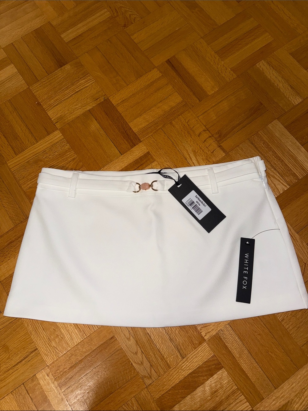 White Fox Boutique White Mini Skirt with Gold Buckle